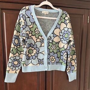 Blue and Green Floral Cardigan Sweater